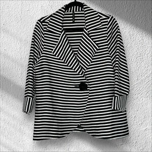 IC by Connie K Black White Stripe Blazer Medium Art 2 Wear Lagenlook Beetlejuice